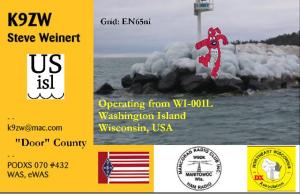 K9ZW Washington Island WI001L QSL Frontside Image
